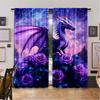 2Pcs Dragon Curtain Starry Sky Rose Flower Curtain Purple Nebula Galaxy Curtain Western Magical Dragon For Bedroom Living Room