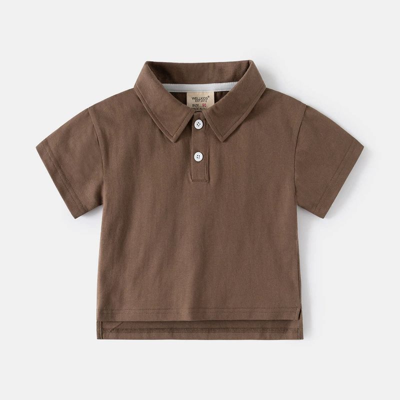 Summer Children s Clothing Children s Polo Shirt Short sleeve T-shirt Top Cotton Irregular Boy Lapel Clothes Baby Boy Brown Hem Slit Polo Shirt 120
