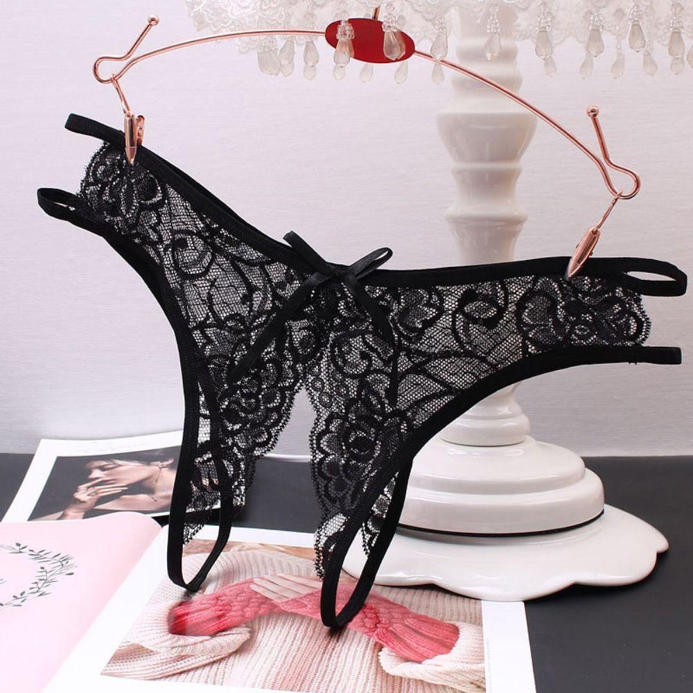 Low-waist Lace Seamless Panties Open Crotch Women's Thong Breathable Mesh Lace Briefs  Female