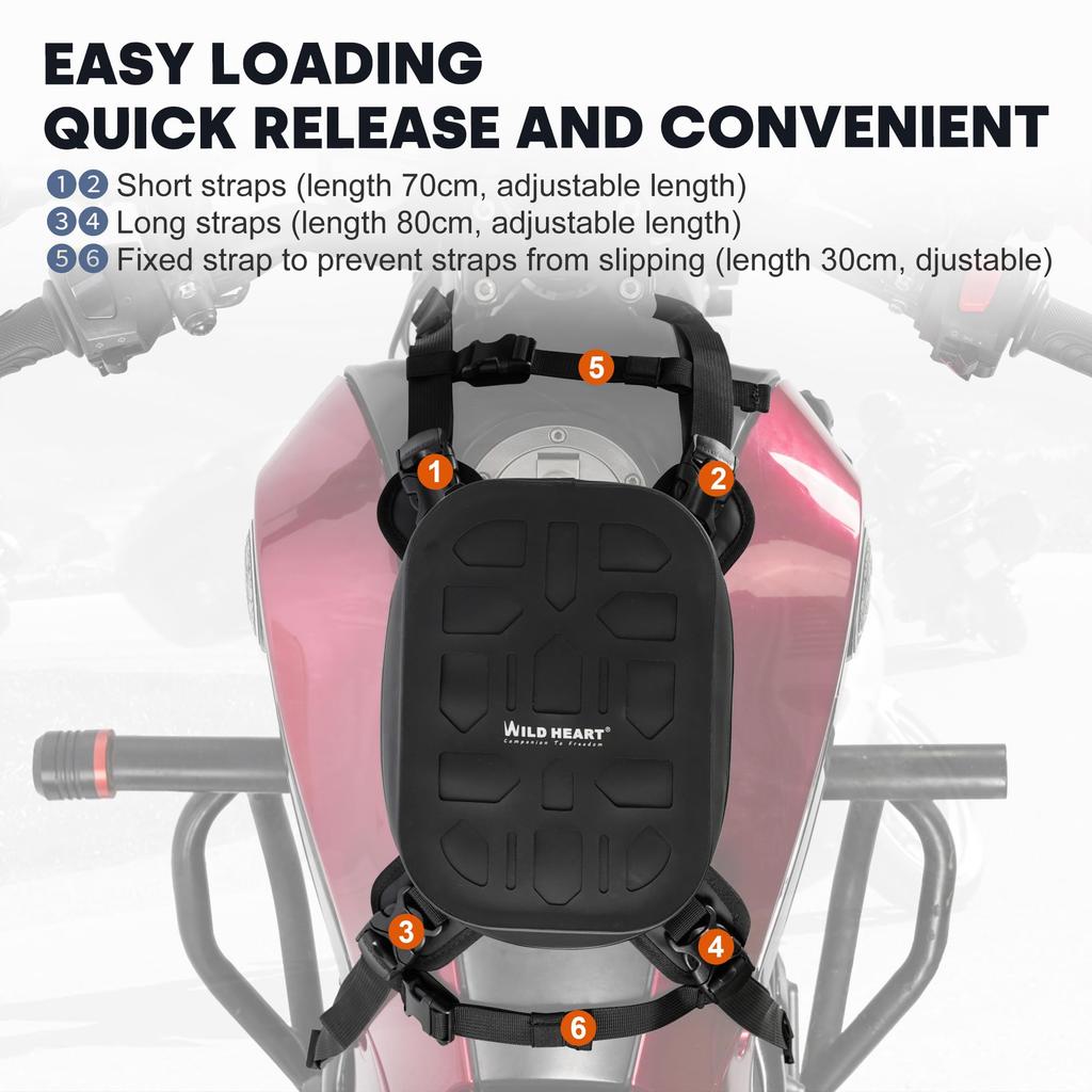 WILD HEART Motorcycle Tank Bag Compatible with Most Motorcycle Outdoor Riding Accessories (Black)