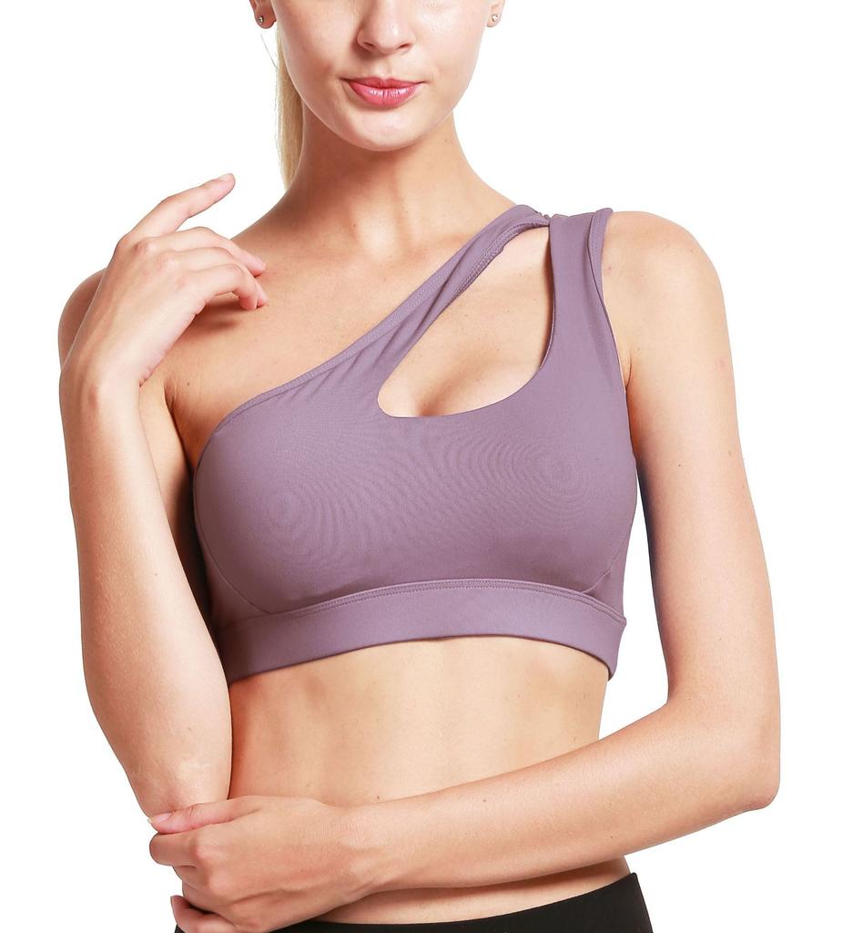 Damen Sport-BH Push Up Fitness BHs One-Shoulder Stoßfest Yoga BH Schwarz Weiß Yoga Lauf BH Sexy Weste