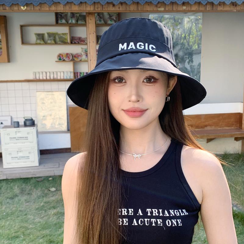 

Spring and autumn new hat women s fashion letter bucket hat summer casual versatile face small sunscreen hat One Size