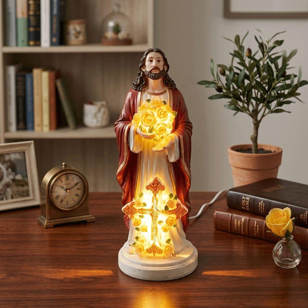 Resin Blessed Mother Sculpture Lighted LED Jesus Christ Figurine  Outdoor Garden