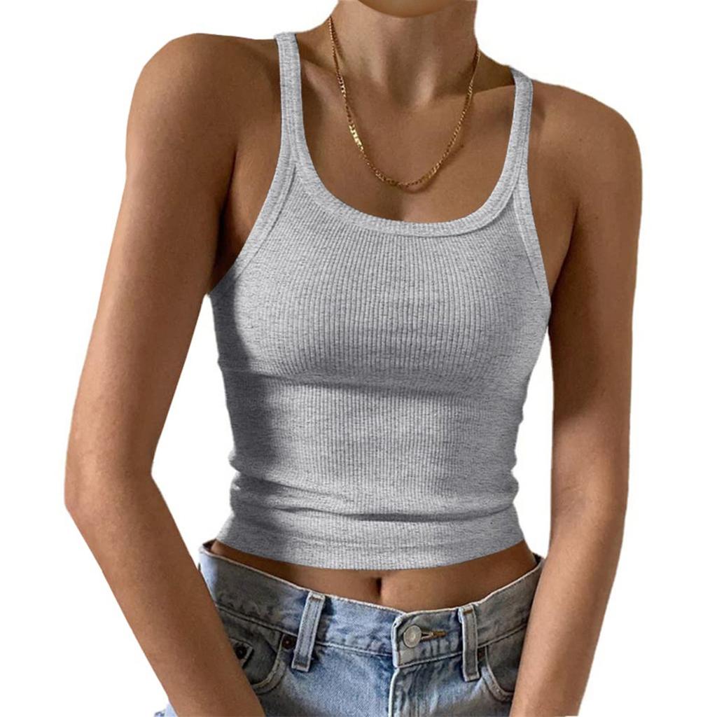 Women's Fashion Casual T-shirt Round Neck Vest Slim Bottom Solid Color Tops