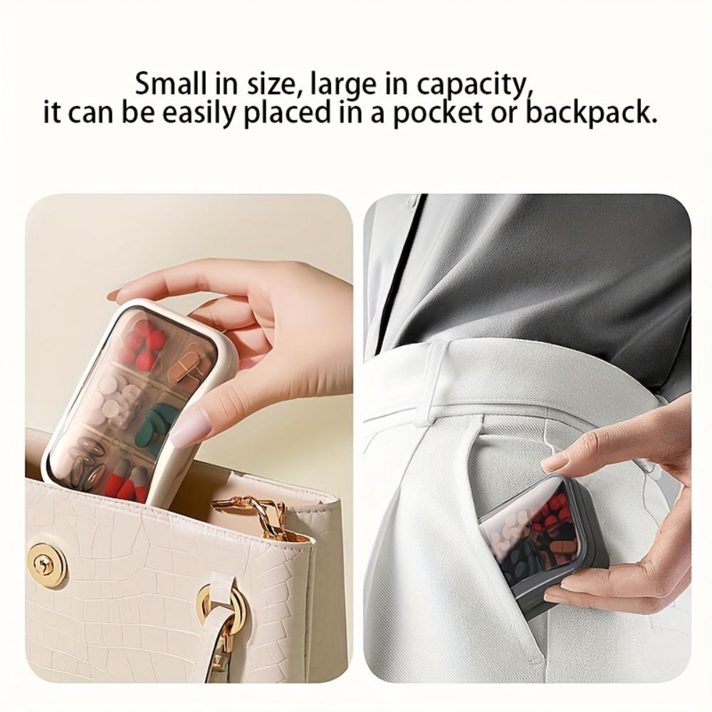 Portable Light-Resistant Daily Medication Organizer with 6 Compartments, Made from Materials Ideal for Outdoor Use or Travel