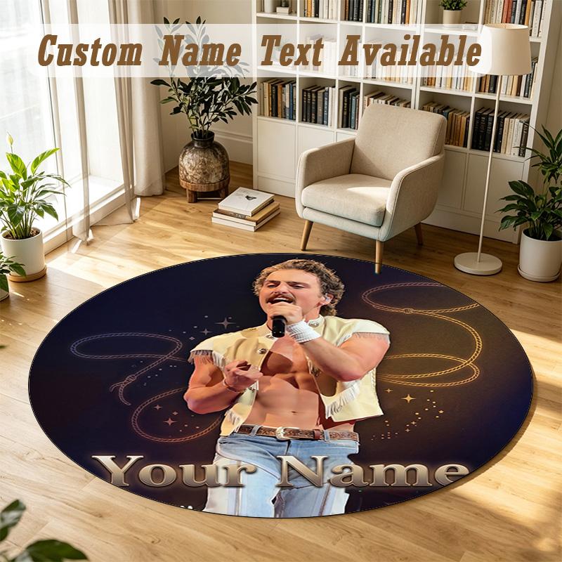 Round Rug Custom NameBenson Boone Pattern Non Slip Carpet Home Floor Decor