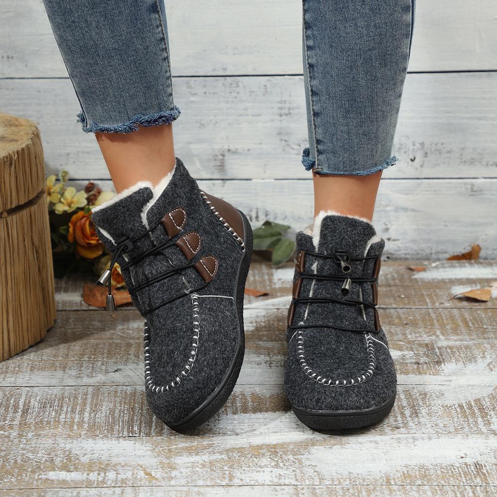 Übergrößen-Stiefeletten für Damen, 2024 Herbst/Winter Neue flache High-Top-Baumwollschuhe, Genähte lässige Damenstiefel, Schneestiefel