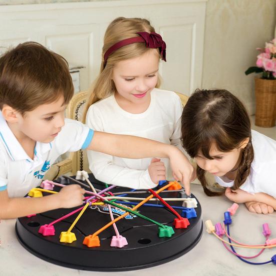 1 Set Kids Rope Untangling Game Twisted Rope Knots Challenge Board Game Logic Thinking Interactive Educational Elastic Rope Unhitching Toy