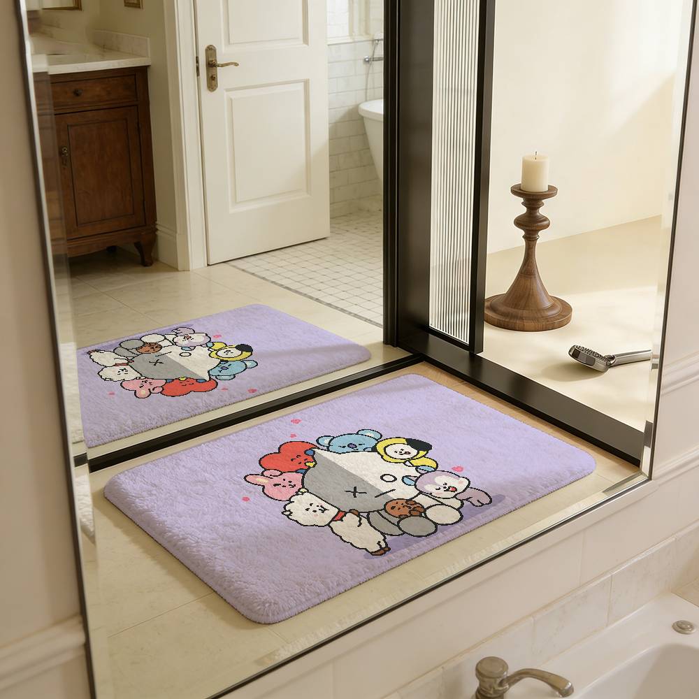 Cute B-b-bt21-es Bathroom Mat Anti-slip Absorb Water Long Strip Cushion Bedroon Mat Welcome Doormat