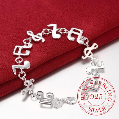 Bransoletka ze srebra próby 925 dla kobiet Bransoletki łańcuszkowe z nutami muzycznymi i bransoletka mankietowa Biżuteria ślubna Joyas De Plata 925