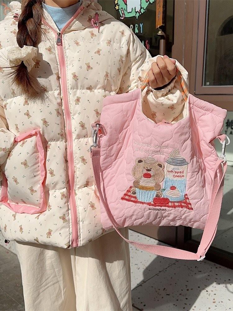 Soft Cotton Quilted Handbag With Stylish Embroidery Perfect For Everyday Use