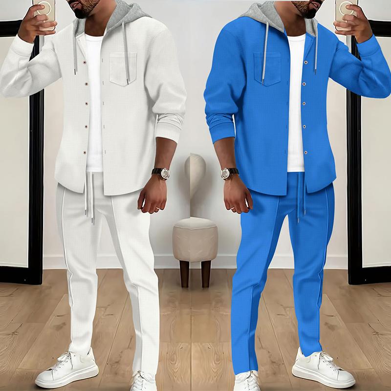 Moda Eşofman Takımları Erkek Sonbahar Spor Eşofman Takımları Rahat Patchwork Kapşonlu Ceketler ve Pantolonlar İki Parçalı Takımlar Erkek Günlük Takımlar
