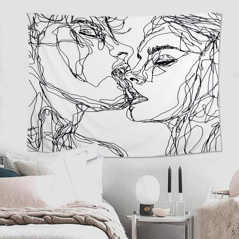 VIKAMA Abstract Line Art Couple Kiss Tapestry Minimalist Ins Style Wall Hanging for Bedroom Living Room  Sofa Decor