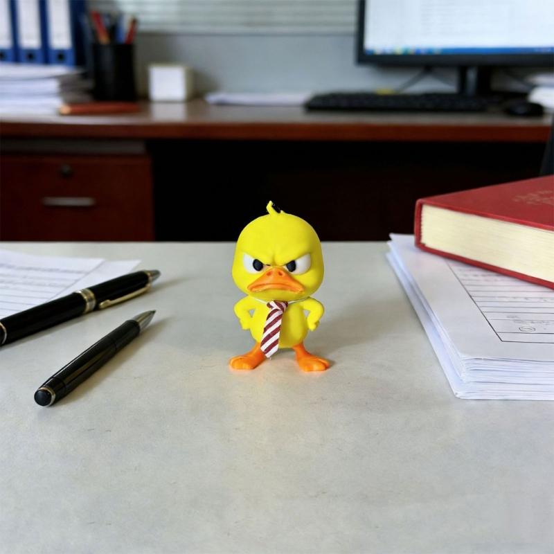 Christmas Duck Figurines Funny Angry Yellow Duck Desk Decors with Yellow Coloring, Contrasting Beaks and Feet, Frowning Features and Striped Neckwear