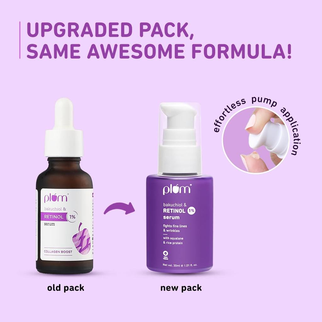 Plum 1% Retinol Night Face Serum Beginner Friendly For Fine Lines Wrinkles Smoother Texture Look All Skin Types 30 ml