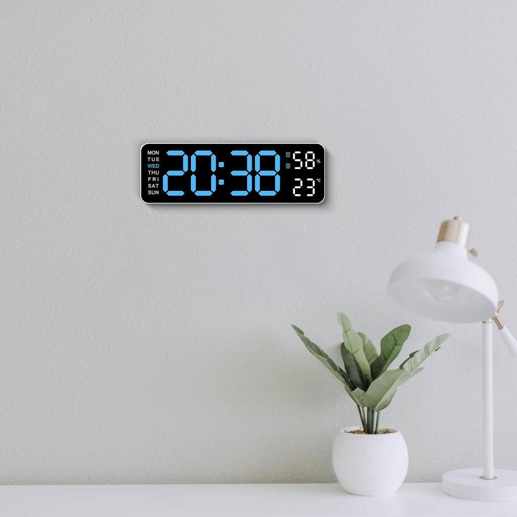 LED Wall Clock Humidity with Date Automatic Brightness Dimmer Desk Clock for Kitchen Office Bedroom Home Background Living Room