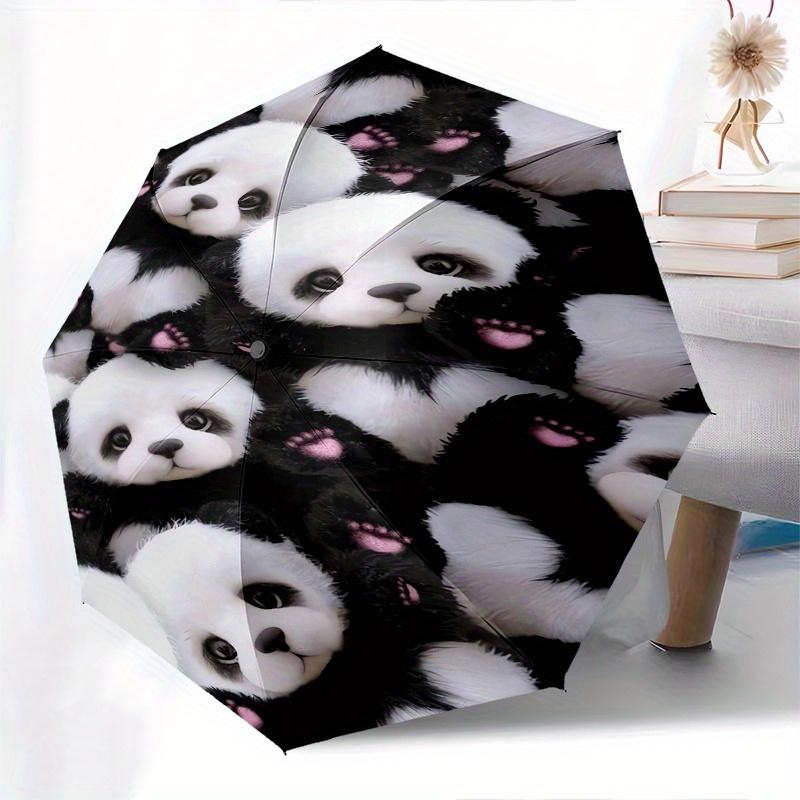 Panda Pattern Automatic Folding Umbrella 8 Ribs, Durable Iron Frame, Bright Color Pattern Compact Travel Umbrella, Suitable for Outdoor, Be