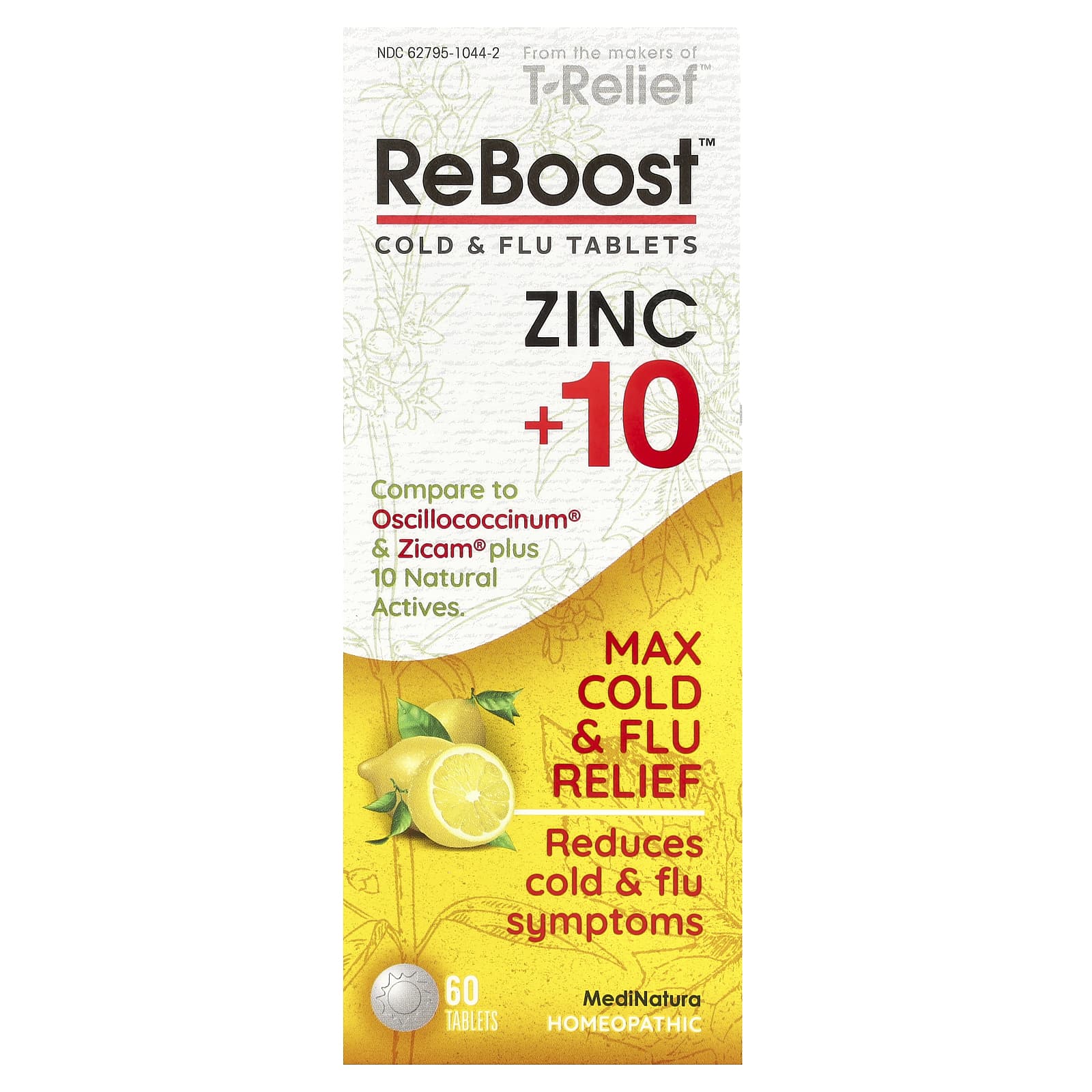 

T-Relief, Reboost, Zinc +10, Cold & Flu Tablets, 60 Tablets