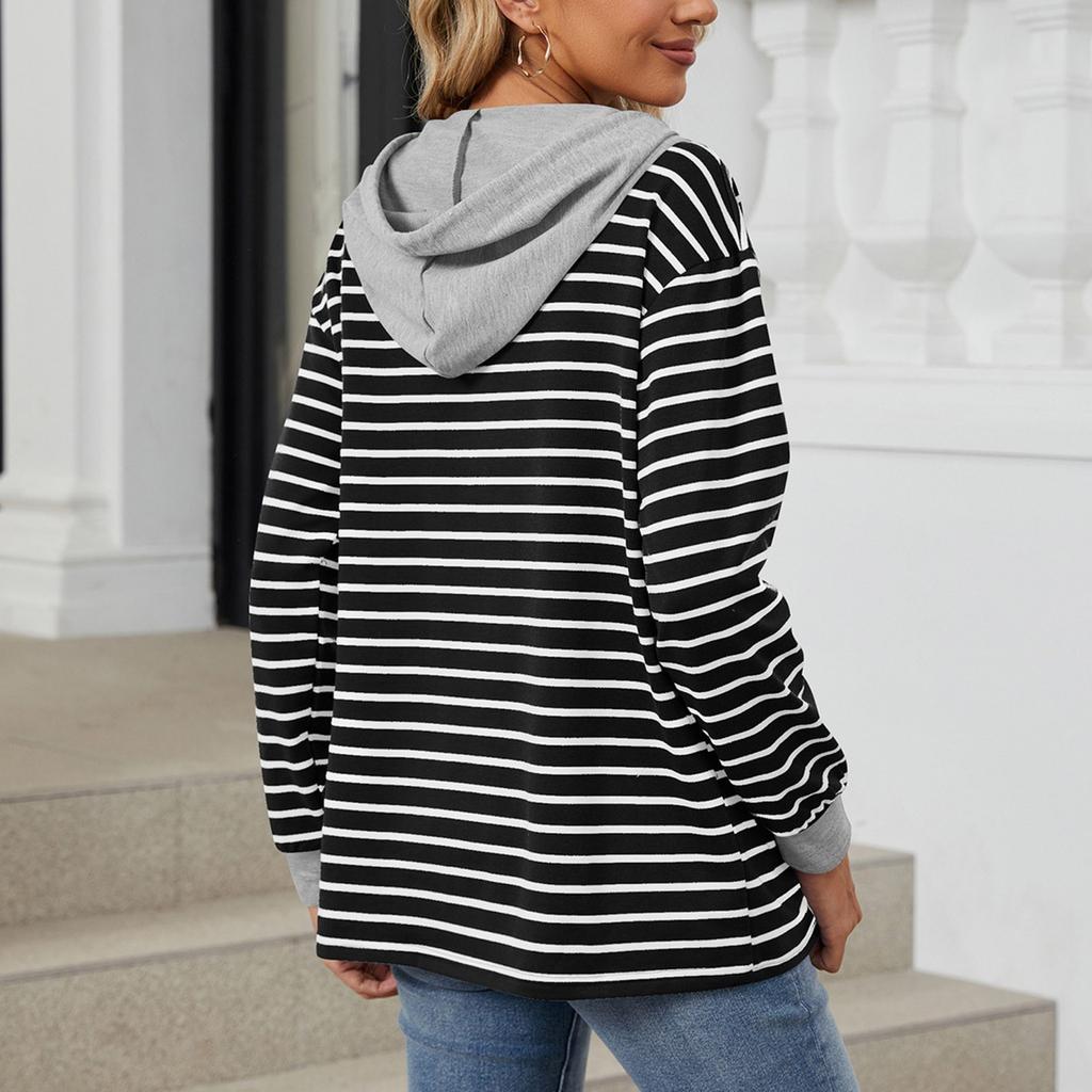 Women Sweatshirt Long Sleeve Collared Pullover Tops Fall Outfits Striped Tops
