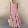 Women's Vest Dresses Summer Spring Pleated Bohemian Dresses Cute Sleeveless Flowing Beach Straight T-Shirt Tank Dresses Round Neck Dresses