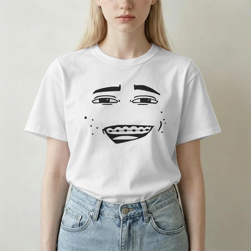 Robot Face Game Anime T Shirts Unisex Unisex Pure Cotton Vintage Tshirts Round Collar Meme Tees Short Sleeve Clothes Big Size