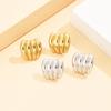 3D Geometric Striped Stainless Steel Earrings with Retro Metal Texture
