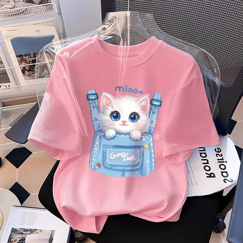 Cartoon Kinder Erwachsene Tier Katze Bedrucktes T-Shirt Sommer Damenmode Mädchen Kurzarm T-Shirt Oberteil Pullover Kleidung