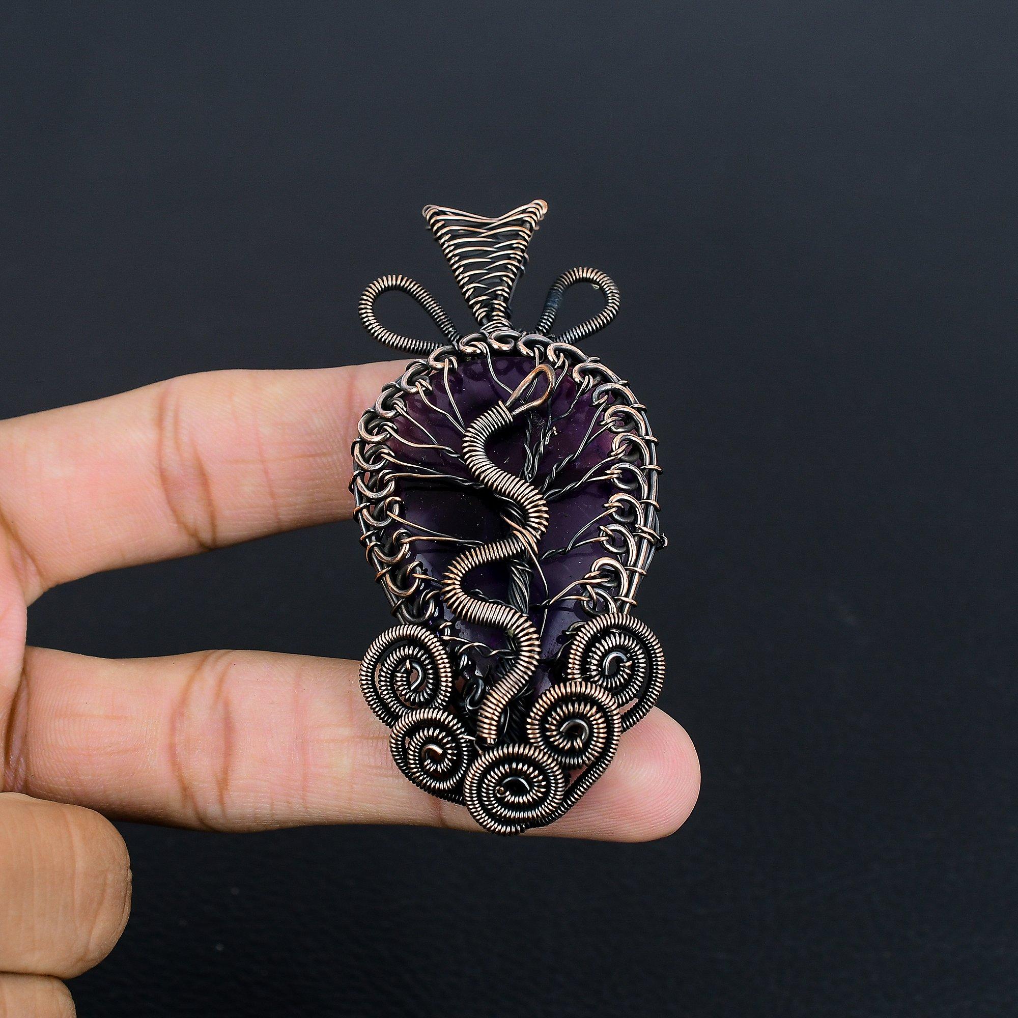 

Tree Of Life Amethyst Pendant Gemstone Jewelry, 999 Copper Wire Wrapped Pendant, Gift For Women Handmade Pendant 2.28 Inches