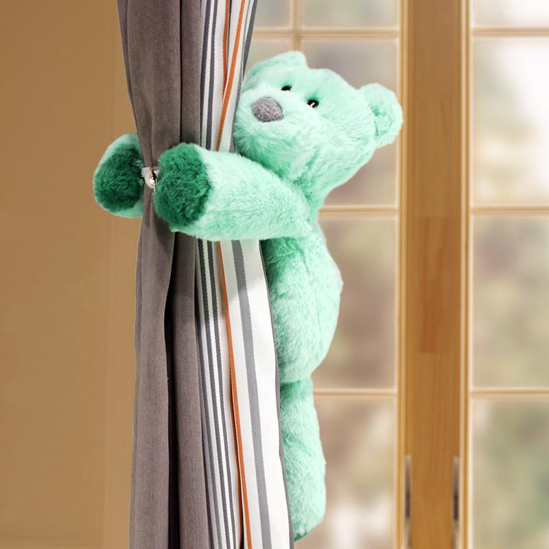 Dopamine Curtain Bear Tiebacks With Plush Fabric For Kids Room Window Decoration