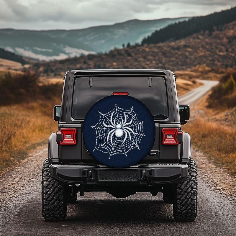 White Spider Web Tire Cover Polyester Waterproof Vehicle Spare Wheel Protector Outdoor