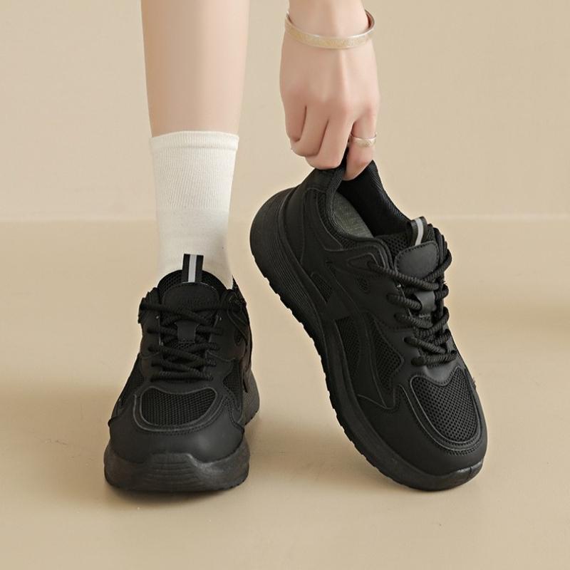 Fashionable Mesh Breathable Sports Shoes, Women'S New Versatile Lace Up Running Shoes, Casual Lightweight Soft Soled White Shoes