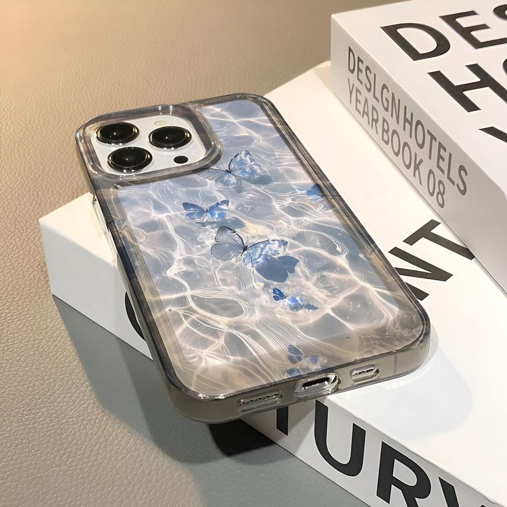 Phone Case For IPhone 16 15 14 Plus 13 12 11 Pro Max 17 Air Shimmering Blue Butterfly For IPhone 16 15 14 Soft Cover Case Funda