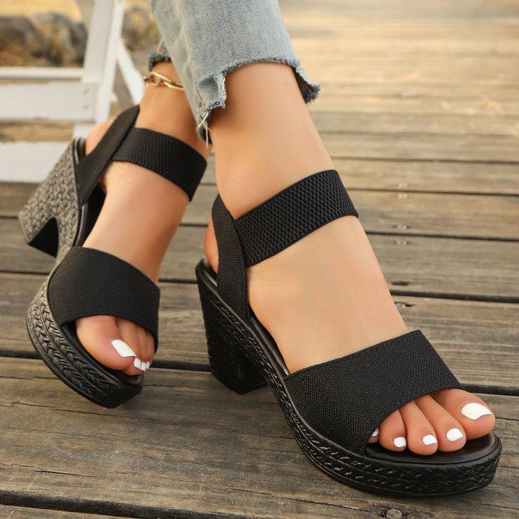 

Sandals women s large size summer new muffin thick high heel thick sole solid color women s sandals batch 36 чёрный