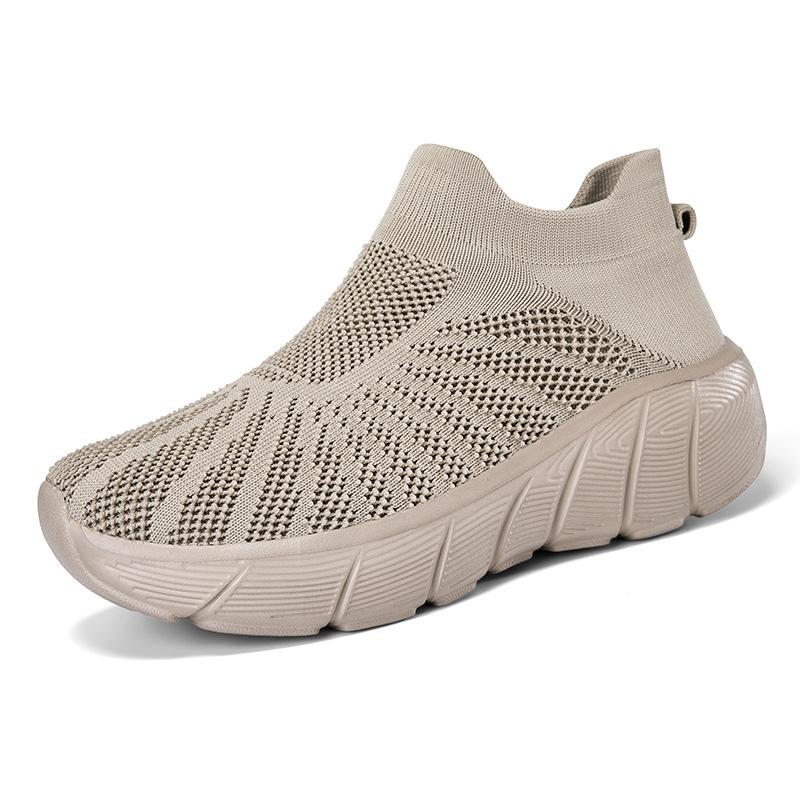 Fashion Outdoor Casual Running Shoes Men Slip-On Knitted Socks Sneakers Breathable Lightweight Mesh Lazy Shoes Easy Wear Rubber Outsole