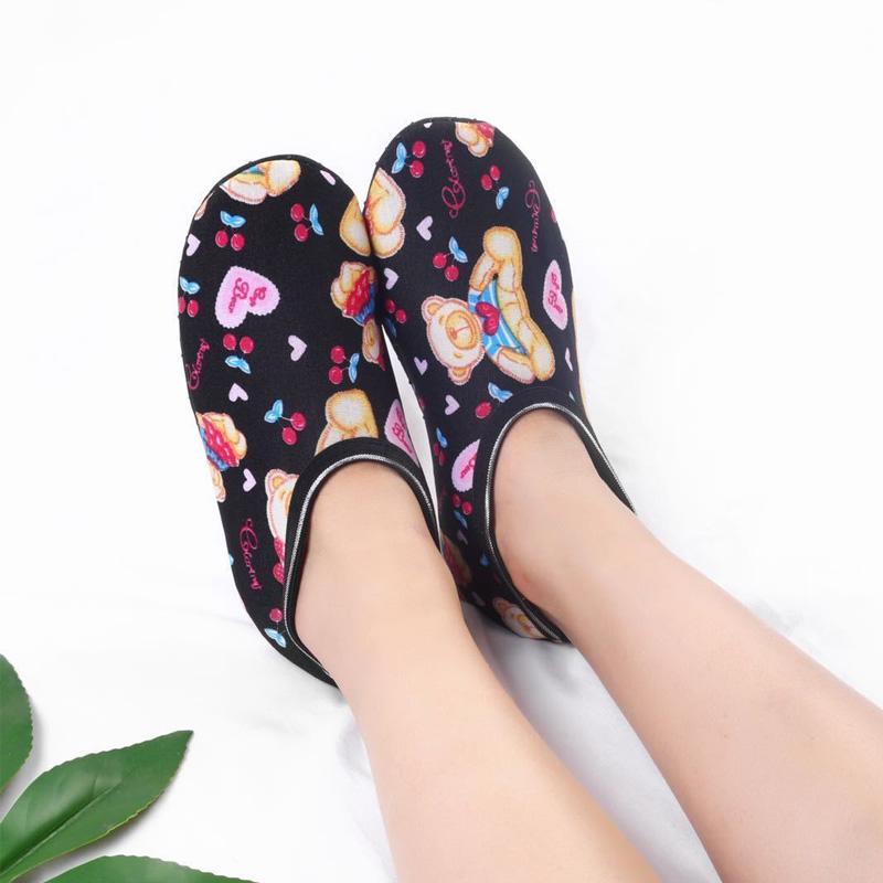 Damen Hausschuhe für den Boden Indoor Kurze Socken Elastisch Bedruckt Warm Verdicken Fleecegefüttert Bodensocken Rutschfeste Socke