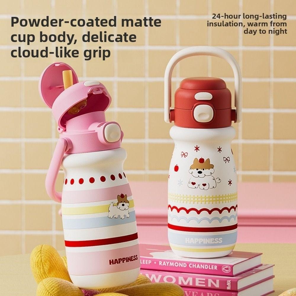 520ml Bounce Insulated Cup with Handle Vacuum-insulated Bottle Portable Cartoon Straw Cup  Office