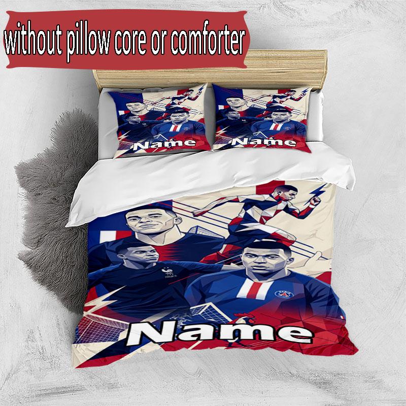 3pcs Duvet Cover Set (1*Duvet Cover + 2*Pillowcase, Without Core), Custom Name Kylian Mbappe Pattern Bedding Set, Home Bedroom Decor Gift