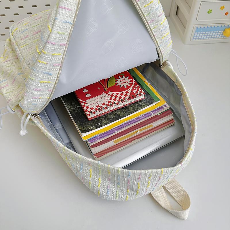 Cute Striped Backpack with Lace Trim, Lightweight School Bag for Women and Teens