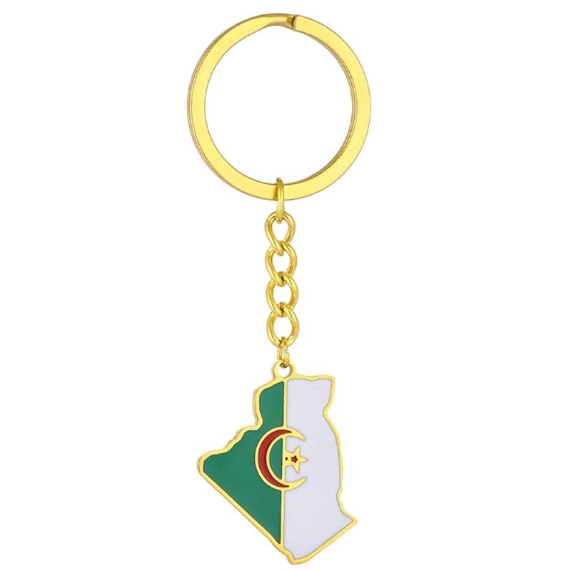 Algeria Map Flag Keychain Stainless Steel Keychain Algeria Remembrances Jewelry Pendant Keyring Gifts for Women and Men