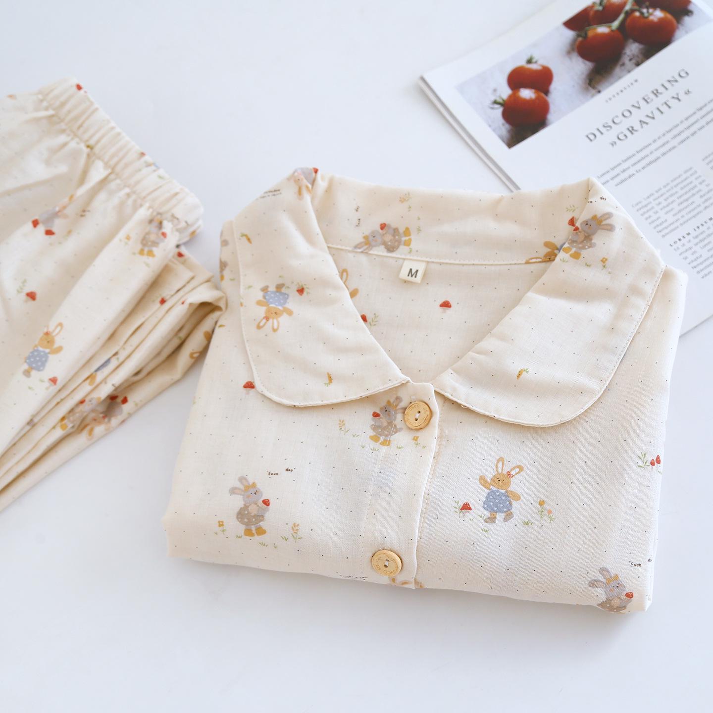Women s Cute Cartoon Pajama Set - Long Sleeve & Pants, Pure Cotton, Spring/Autumn, Girly Style XL