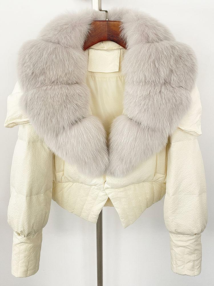OFTBUY Down Jacket Women 2024 New Winter Natural Real Raccoon Fox Fur Collar Short White Duck Down Coat Thick Warm Casual Outerwear