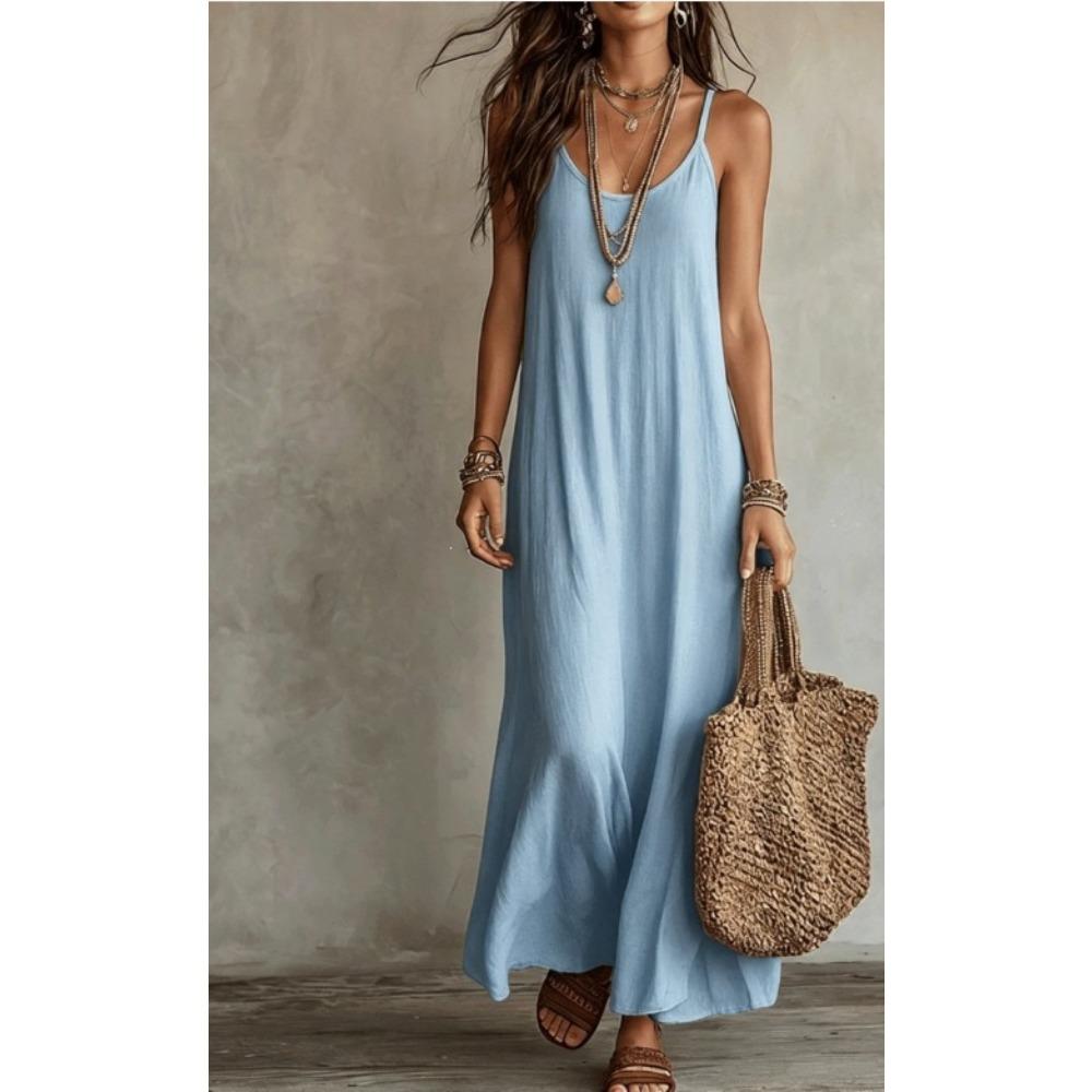 BITCED Fashion Summer Spring Solid Color Print Sleeveless U-Neck Casual Dresses