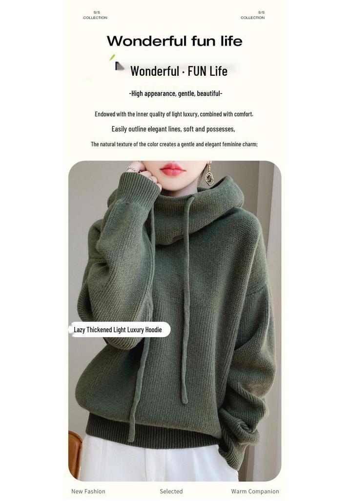 Women's Wool Knitted Turtleneck Hoodie - Loose, Warm, Stylish, Versatile Sweater