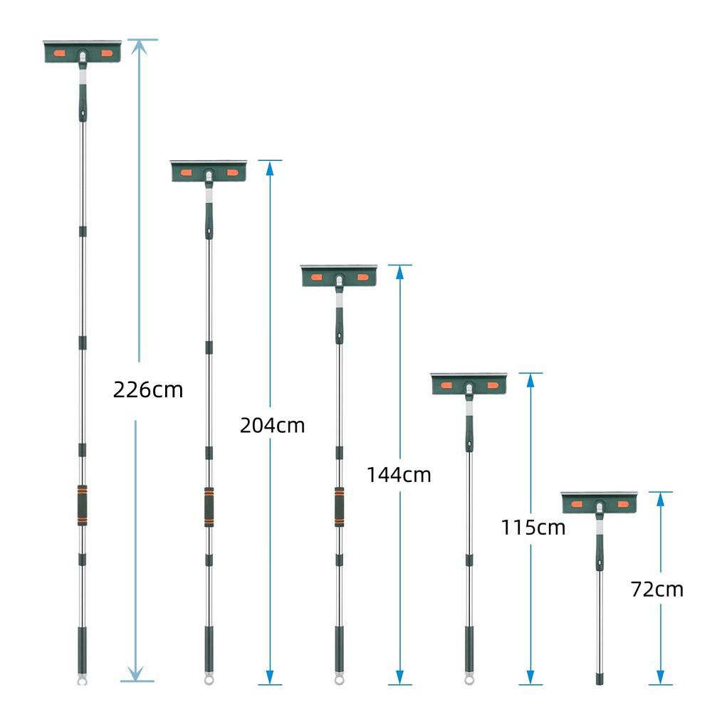 72–226 cm ausziehbares Fensterglas-Reinigungswerkzeug, hoher Gebäude-Trocken-Nassschaber, Wischmopp mit Silikonschaber, Staubreinigerbürste