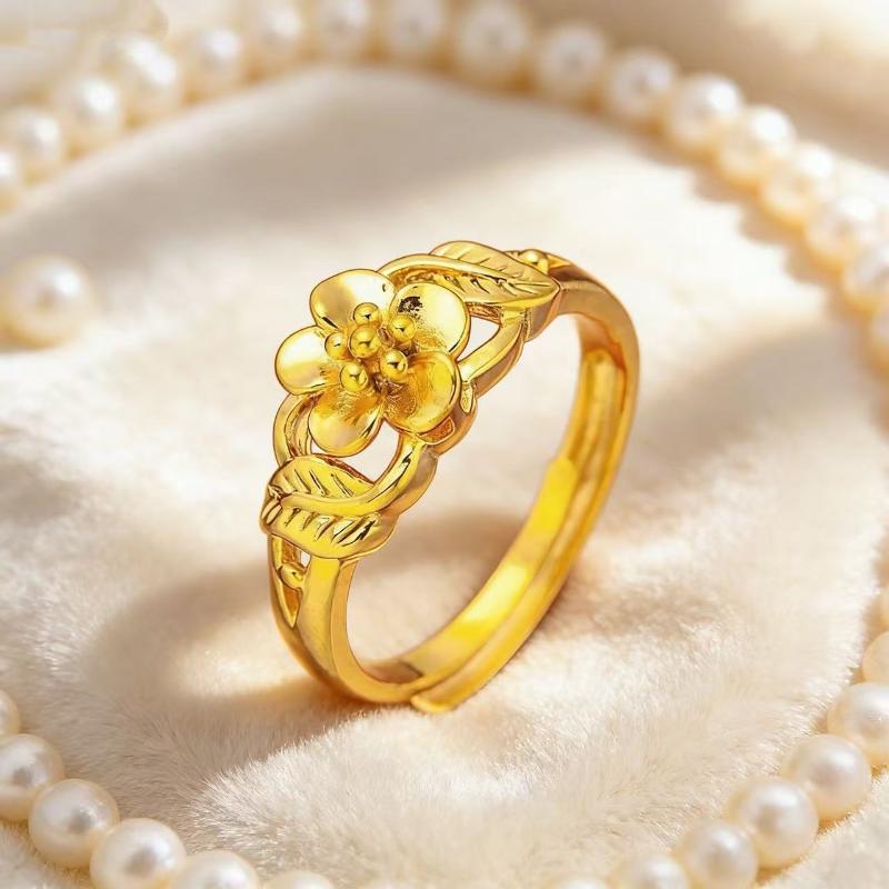 Women's Open Adjustable Ring Gold Plated with Lucky Flower Design Suitable for Wedding Jewelry