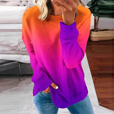 Damen Top Herbst Winter Streifen Batikdruck Sweatshirts Langarm O Hals Farbverlauf Hoodies Weibliche Casual Tops