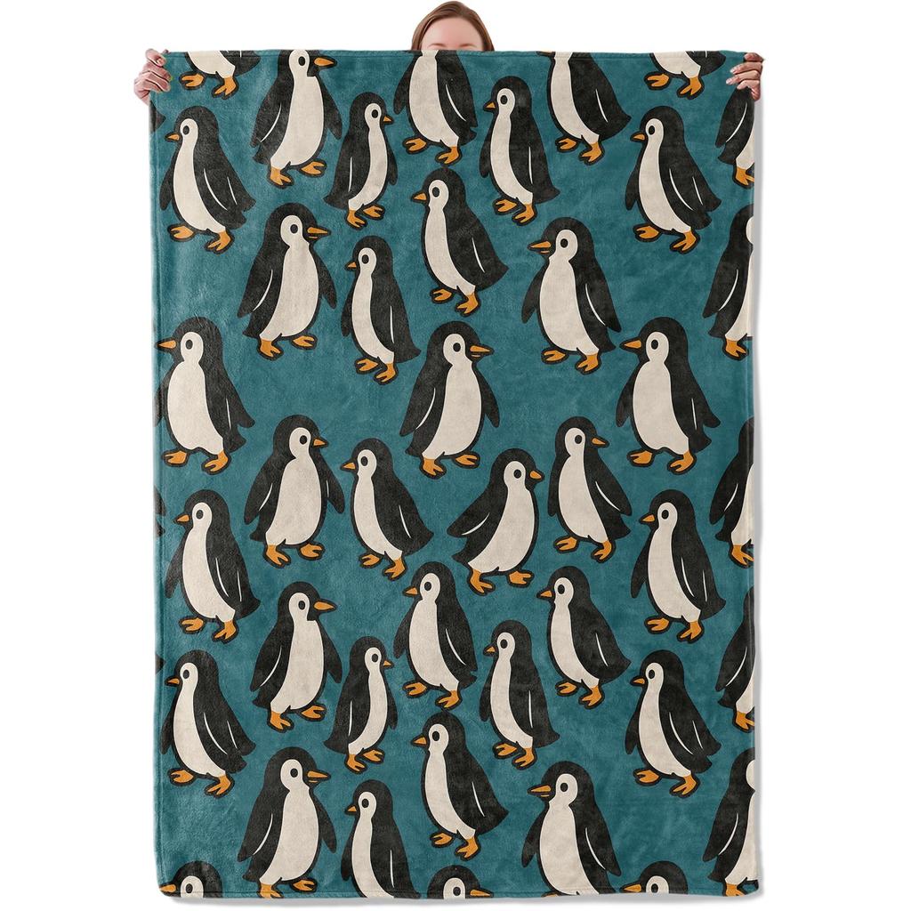 Penguin Blanket Soft Cute Penguins Flannel Fleece Throw Blanket Lightweight Fuzzy Plush Blanket for Couch Bed Sofa Home Decor