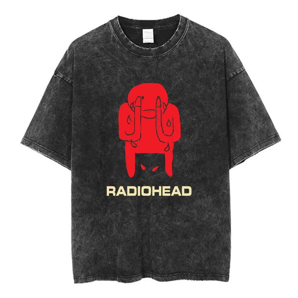 British Rock Band Radiohead Classic Poster Graphic Print T-shirt Men Women Streetwear Hip Hop Vintage Washed Cotton Loose Oversized Top Summer New Tee