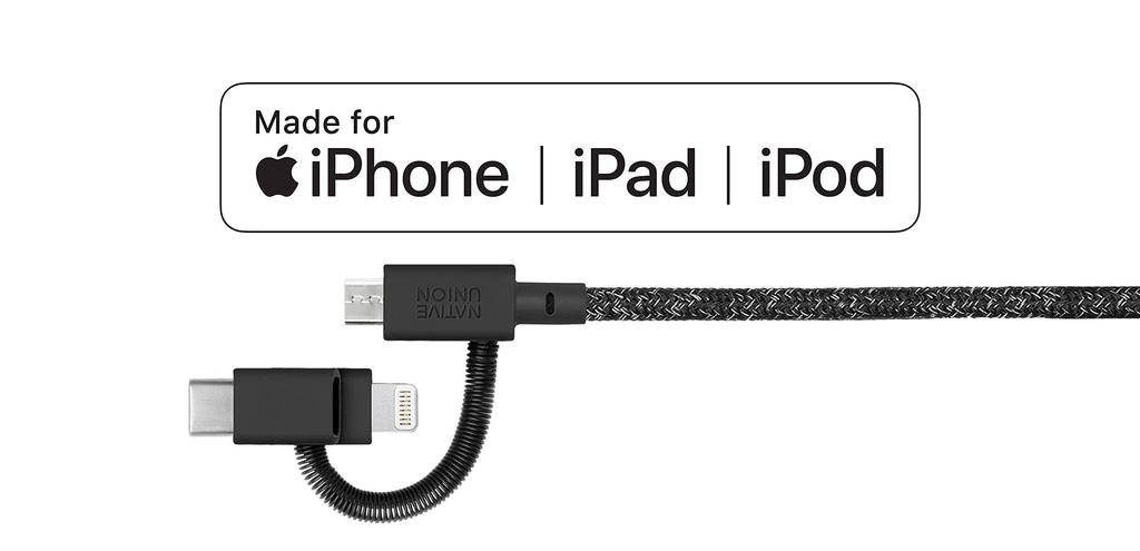 NATIVE UNION Belt Cable Universal 2 Meters Super Strongly Reinforced Durable Charging Cable with Adapter for and Devices - [MFi Certified] 3-in-1