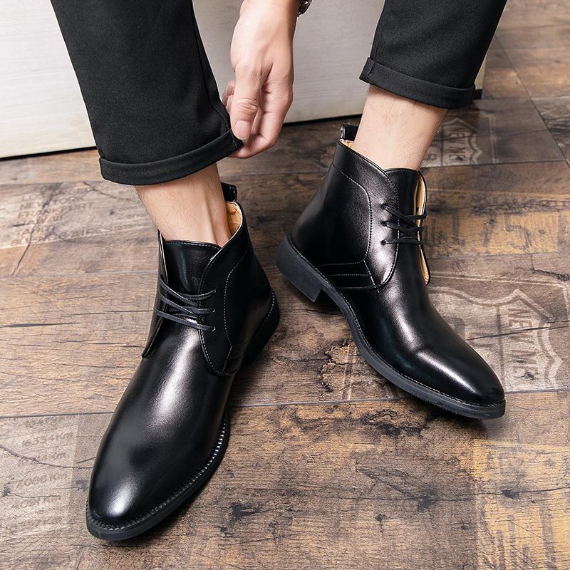 Mode Neue Herren Business Stiefeletten PU Hochgeschnitten Kurzer Schaft Schnürschuhe Business Marke Chelsea Boots Europäischer Stil Größe 38-48 Herrenstiefel